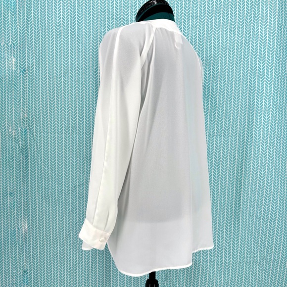 Cabi Tuxedo Blouse # 3421, White Semi-Sheer Long Sleeve with Black Tie, Small - Picture 8 of 16